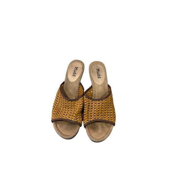 Mudd Sandals Open Toe Tan Weave Woven Heels Platforms Vintage Chunky 90s Y2K 8.5 - Picture 2 of 8